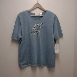 NEW Alfred Dunner Blue St. Croix Floral Sweater Shirt Womens Size 1X
